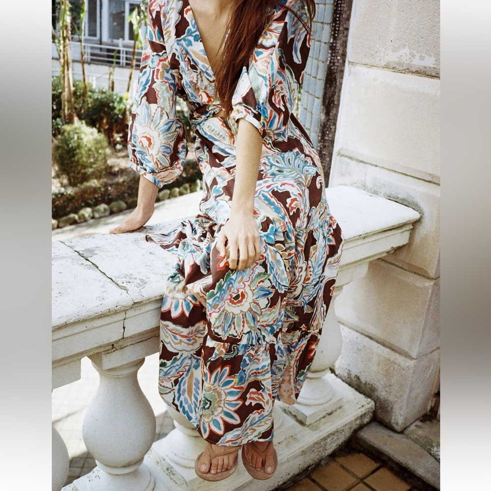 Zara Printed Poplin Tie Dress